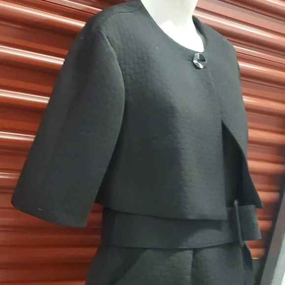 Unger Jet Black Cocktail Dress & Jacket Crop Blazer Size 10 - Picture 14 of 16